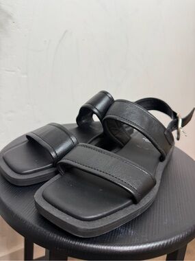 Aquatalia Black Leather Double-Strap Sandals